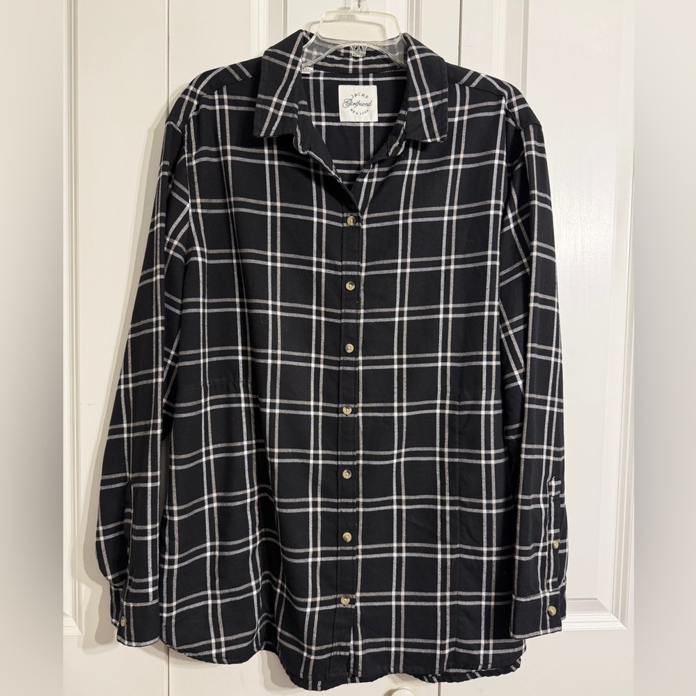 JACHS Girlfriend Black & White Plaid Button-Up Long sleeve Shirt Size XXL